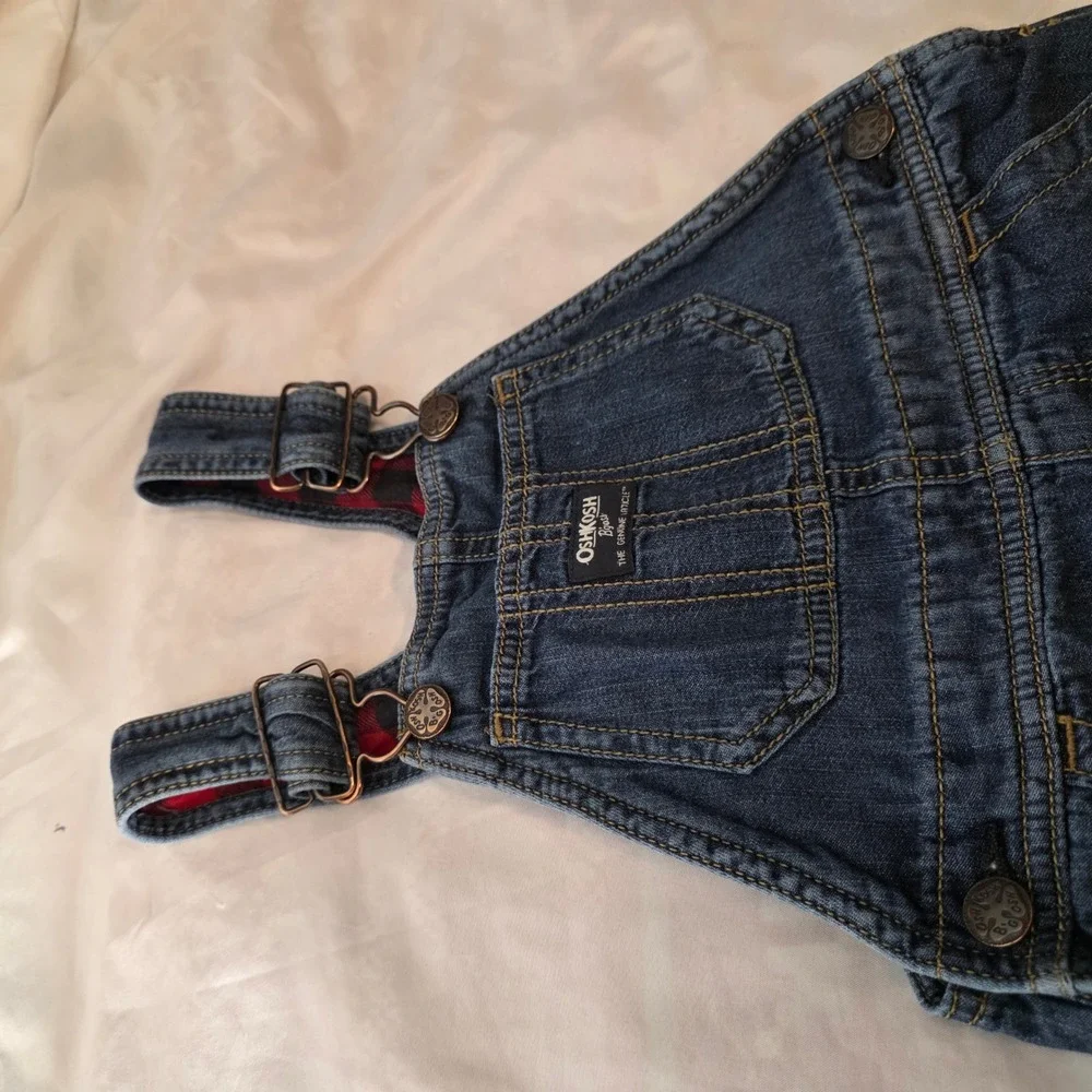 OshKosh Boys Denim Overalls Toddler 3T Blue Flannel Lined Carpenter Dungarees